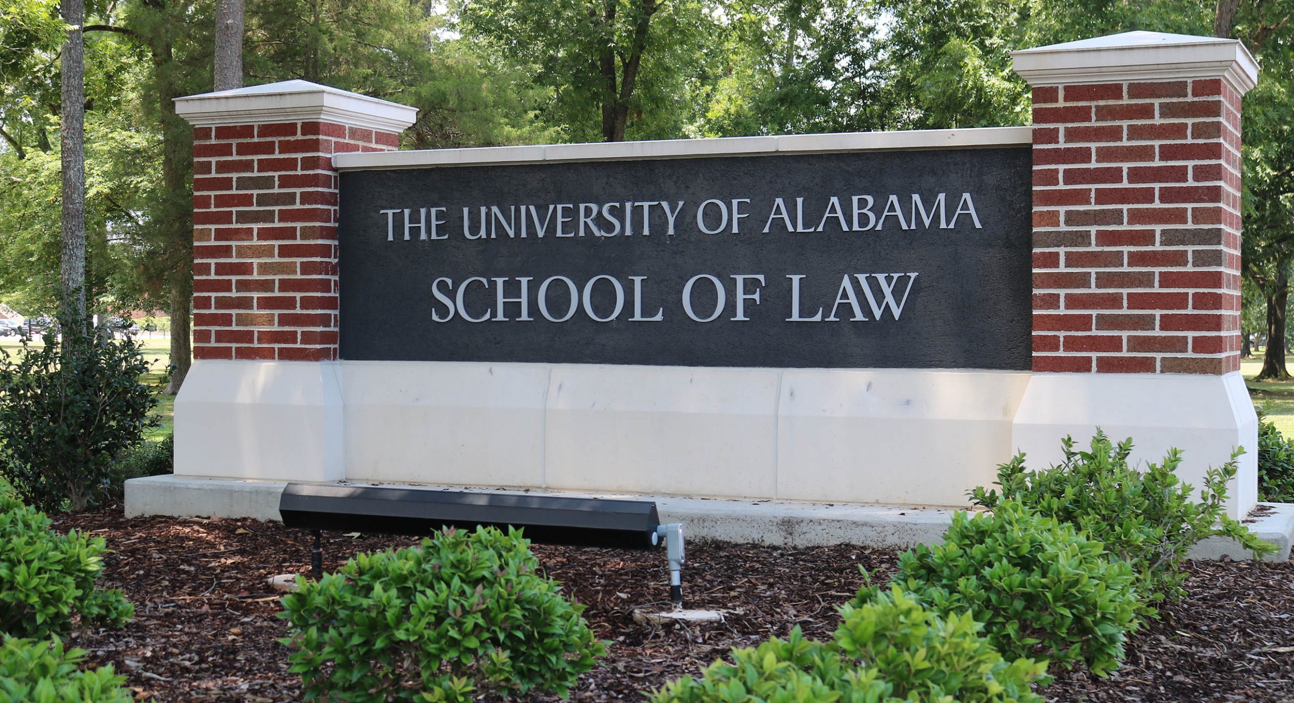 The sign for the University of Alabama School of Law